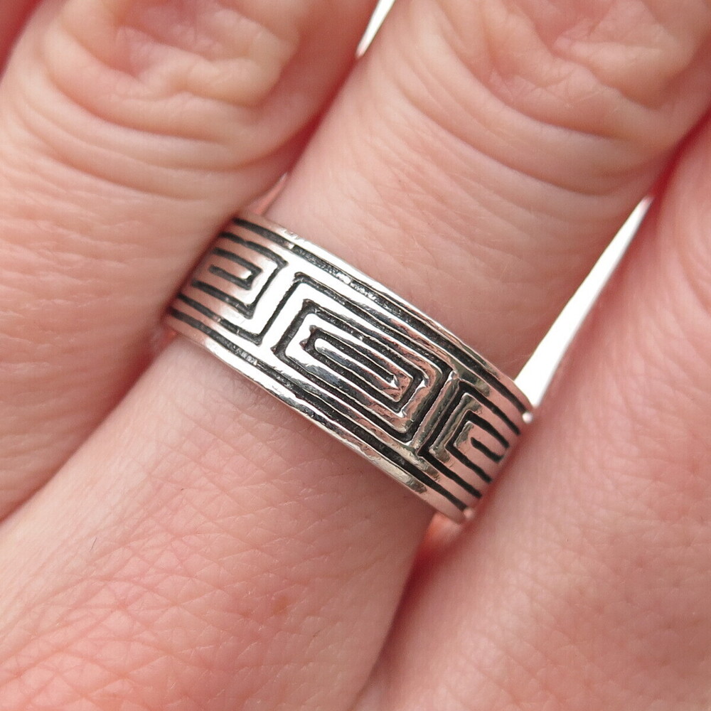 925 Sterling Silver Vintage Greek Maze Oxidized Band Ring Size 6.75